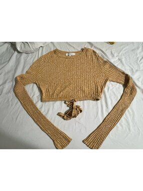 Aere Heather Orange Ribbed Long Sleeve Crop Top Size 8
